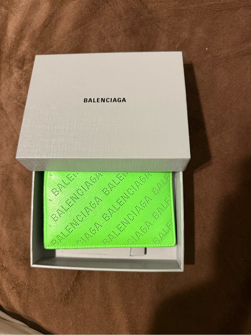 Balenciaga Neon Lime Card Holder with Embossed Logo